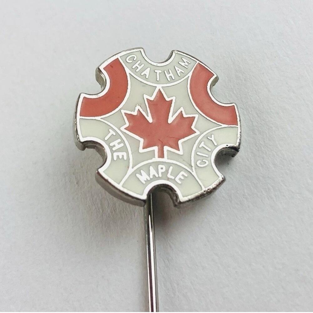 CHATHAM Stick Pin Orange The Maple City CANADA Lapel Hat Tie Pin 2.5" White enam